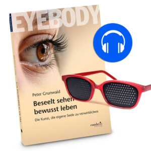 Spezial-Paket PLUS 2: Eyebody-Buch 2 (deutsch) + Hörbuch 2 (Download, deutsch) + Lochbrille (rot)